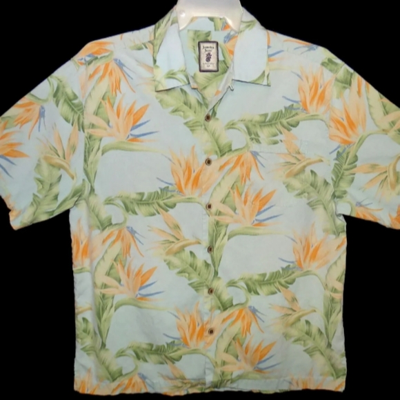Jamaica Jaxx Shirts Jamaica Jaxx Hawaiian Aloha Shirt Tropical Floral Aqua Multi Textured